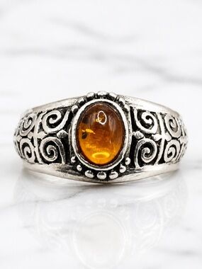 Size 7 Sterling Silver Baltic Amber Ring